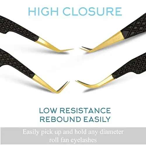 SIVOTE Fiber Tip Lash Tweezers for Eyelash Extensions with Diamond Grip, Black, Set of 4 - Precise Tips Japanese Steel for Classic, Volume & Mega Volume Lashes, Anti-Rust - Ideal for Lash Artists - 3