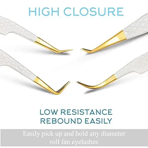 SIVOTE Fiber Tip Lash Tweezers for Eyelash Extensions with Diamond Grip, White, Set of 4 - Precise Tips Japanese Steel for Classic, Volume & Mega Volume Lashes, Anti-Rust - Ideal for Lash Artists - 3