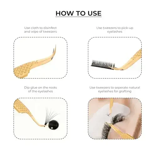 SIVOTE Kiprik qo'shimchasi uchun pinsetlar tolali uchlari, 6 dona to'plam, egri, delfin, 90 daraja 45 daraja, hajmli yukxalta va biroz egri pinset, och pushti oltin - 10