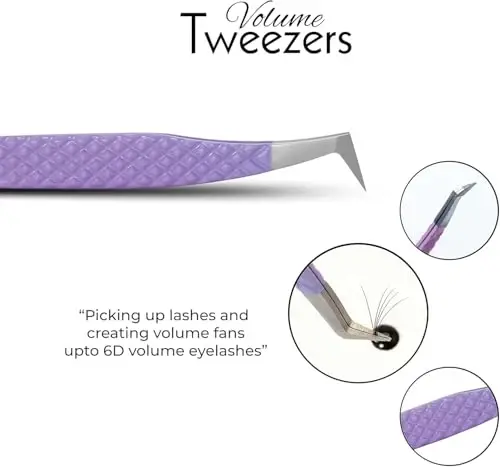 SIVOTE Lash Tweezers for Eyelash Extensions, Set of 6 - Volume, Volume Boot, Slim 90 Degree Tweezers with Fiber Tips in Pastel Colors, Ideal for Mega, Volume & Russian Lashes - Includes Leather Pouch - 3