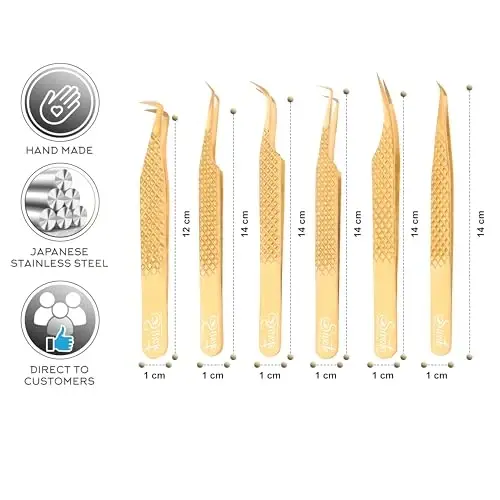 SIVOTE Eyelash Extension Tweezers Fiber Tips, Set of 6, Curved, Dolphin, 90 Degree 45 Degree, Volume Boot & Slight Curved Tweezer, Rose Gold - 3