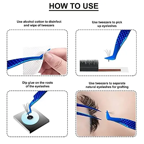 SIVOTE Eyelash Extension Tweezers Fiber Tips Japanese Steel, Set of 6 – Curved, Dolphin, 90° 45° Volume Boot & Slight Curved Tweezer – Professional Lash Tweezers for Lash Extensions Blue - 6