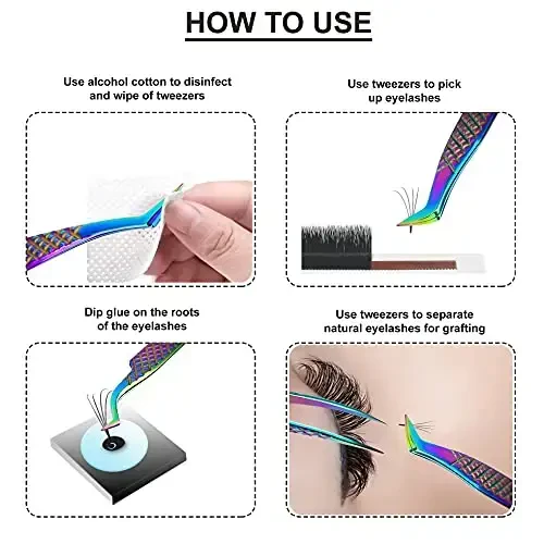 SIVOTE Kirpik uzaytirish uchun mo'ljallangan pinsetlar Fiber Uchlari Yapon po'lati, 6 dona to'plam – Egri, Delfin, 90° 45° Hajmli etik va ozgina egri pinset – Kirpik uzaytirish uchun professional kirpik pinsetlari Rainbow - 6