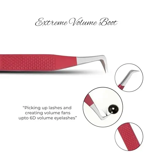 SIVOTE Lash Tweezers for Eyelash Extensions Fiber Tips, Set of 3, 45 Degree, Curved, Volume Boot, Dark Green Red Green - 3