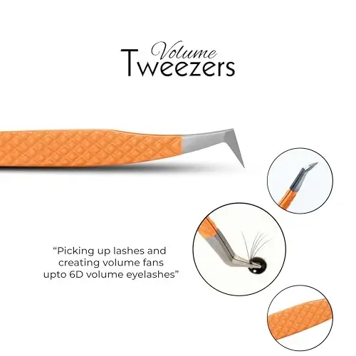 SIVOTE Lash Tweezers for Eyelash Extensions Fiber Tips, Set of 3, Volume, Volume Boot, 90 Degree Tweezers, Blue Yellow Orange - 5