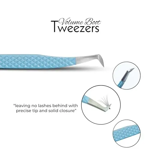 SIVOTE Lash Tweezers for Eyelash Extensions Fiber Tips, Set of 3, Volume, Volume Boot, 90 Degree Tweezers, Blue Yellow Orange - 3