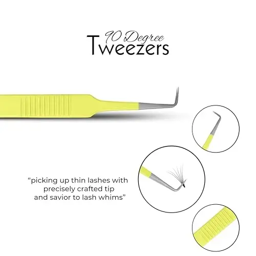 SIVOTE Lash Tweezers for Eyelash Extensions Fiber Tips, Set of 3, Volume, Volume Boot, 90 Degree Tweezers, Blue Yellow Orange - 4