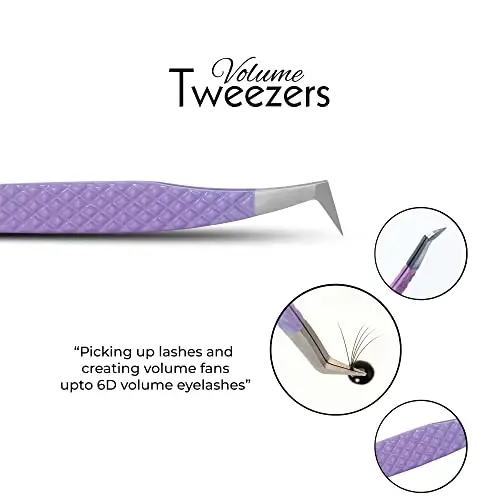 SIVOTE Lash Tweezers for Eyelash Extensions, Set of 3 - Volume, Volume Boot, Slim 90 Degree Tweezers with Fiber Tips in Pastel Colors, Ideal for Mega, Volume & Russian Lashes - Includes Leather Pouch - 3
