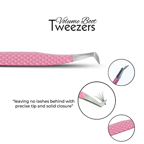 SIVOTE Lash Tweezers for Eyelash Extensions, Set of 3 - Volume, Volume Boot, Slim 90 Degree Tweezers with Fiber Tips in Pastel Colors, Ideal for Mega, Volume & Russian Lashes - Includes Leather Pouch - 4