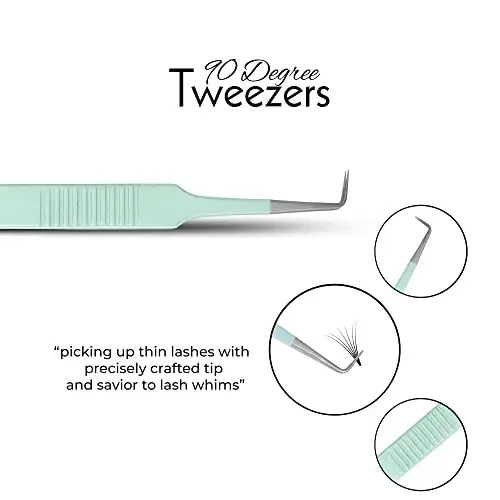 SIVOTE Lash Tweezers for Eyelash Extensions, Set of 3 - Volume, Volume Boot, Slim 90 Degree Tweezers with Fiber Tips in Pastel Colors, Ideal for Mega, Volume & Russian Lashes - Includes Leather Pouch - 5