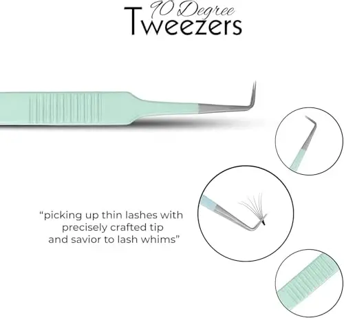 SIVOTE Lash Tweezers for Eyelash Extensions, Set of 6 - Volume, Volume Boot, Slim 90 Degree Tweezers with Fiber Tips in Pastel Colors, Ideal for Mega, Volume & Russian Lashes - Includes Leather Pouch - 5