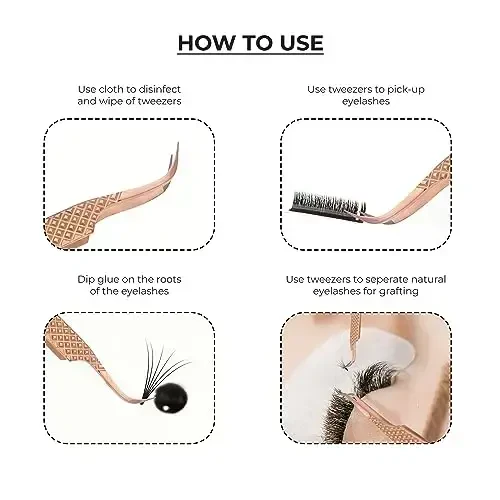 SIVOTE Пинцеты для наращивания ресниц Fiber Tips, набор из 6 штук, изогнутые, дельфин, 90 градусов 45 градусов, объемный ботинок и слегка изогнутый пинцет, розовое золото - 7