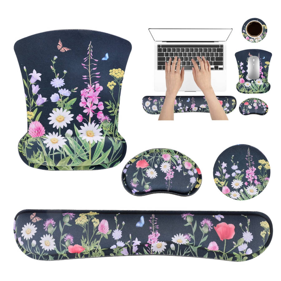 Sixwipe Ergonomic Mouse Pad with Wrist Rest, No Slip Desk Keyboard Wrist Rest and Computer Wrist Support, Memory Foam Keyboard Wrist Pad with Cup Coaster for Easy Typing and Hand Pain Relief. - 9