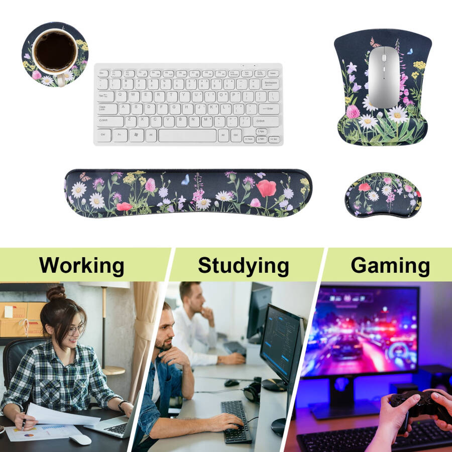 Sixwipe Ergonomic Mouse Pad with Wrist Rest, No Slip Desk Keyboard Wrist Rest and Computer Wrist Support, Memory Foam Keyboard Wrist Pad with Cup Coaster for Easy Typing and Hand Pain Relief. - 15