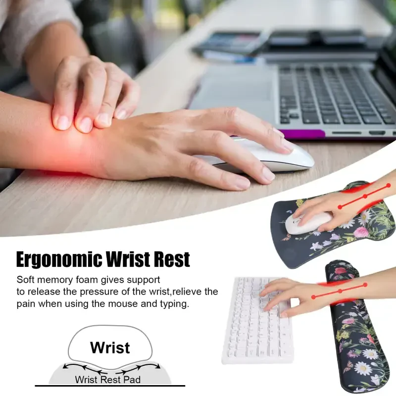 Sixwipe Ergonomic Mouse Pad with Wrist Rest, No Slip Desk Keyboard Wrist Rest and Computer Wrist Support, Memory Foam Keyboard Wrist Pad with Cup Coaster for Easy Typing and Hand Pain Relief. - 2