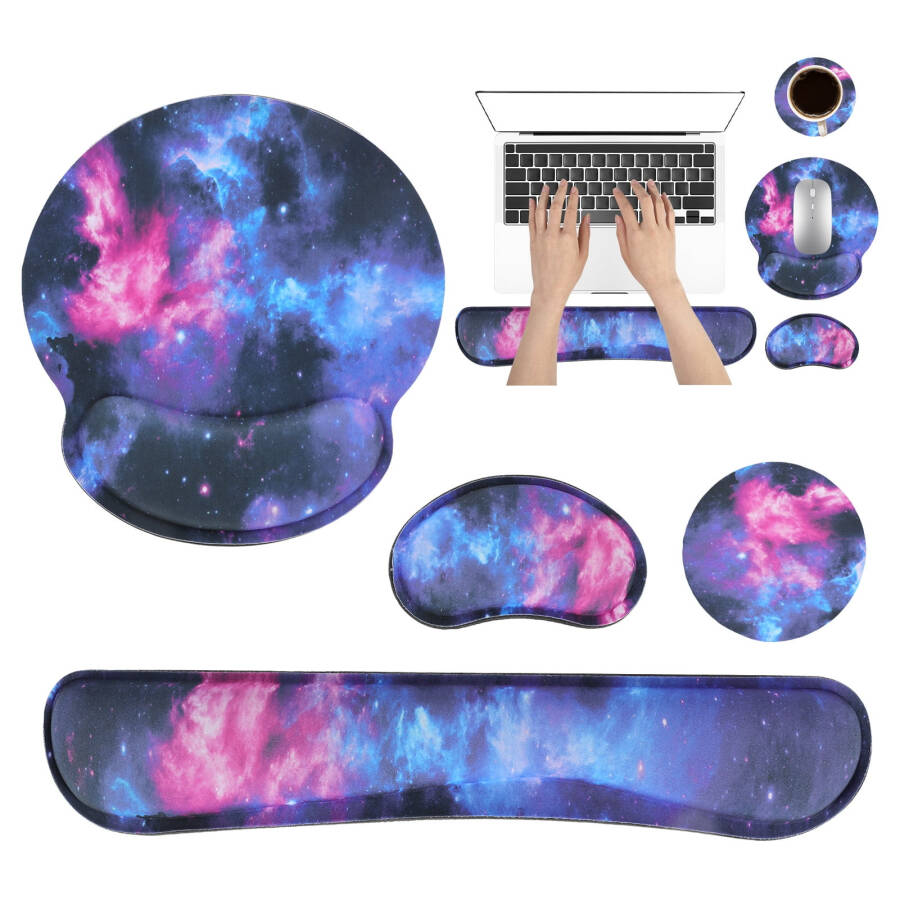 Sixwipe Ergonomic Mouse Pad with Wrist Rest, No Slip Keyboard Wrist Rest and Computer Wrist Support. Memory Foam Wrist Pad with Cup Coaster for Keyboard for Easy Typing and Hand Pain Relief. - 8