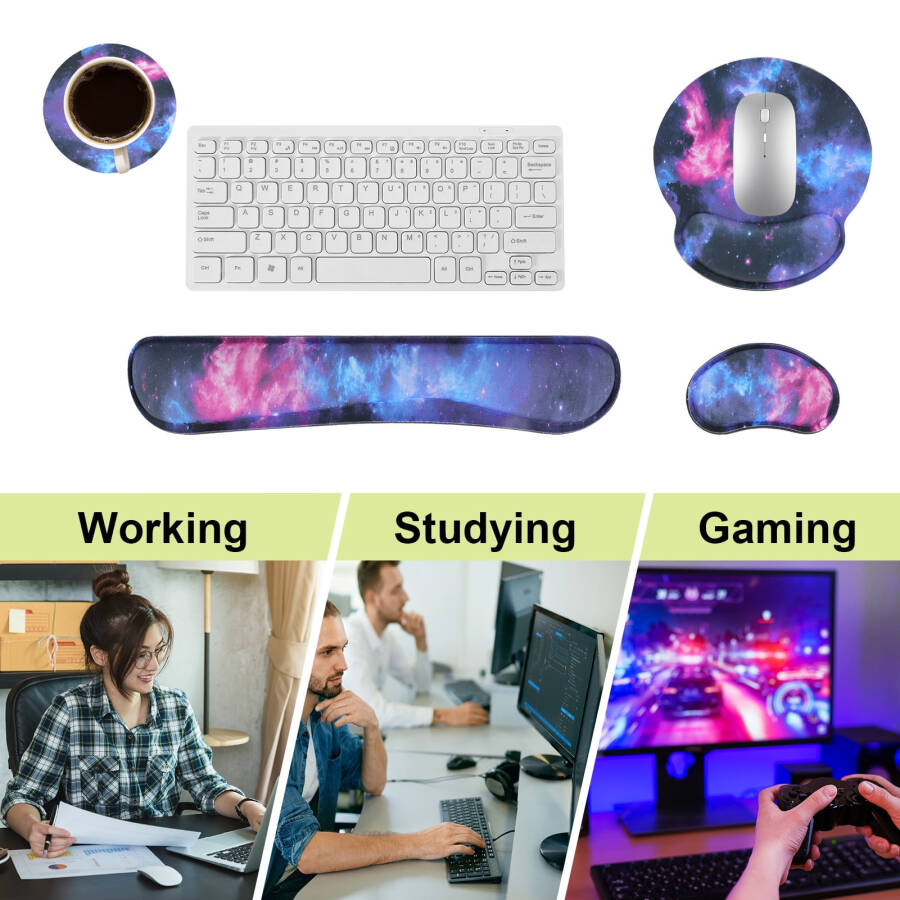 Sixwipe Ergonomic Mouse Pad with Wrist Rest, No Slip Keyboard Wrist Rest and Computer Wrist Support. Memory Foam Wrist Pad with Cup Coaster for Keyboard for Easy Typing and Hand Pain Relief. - 14