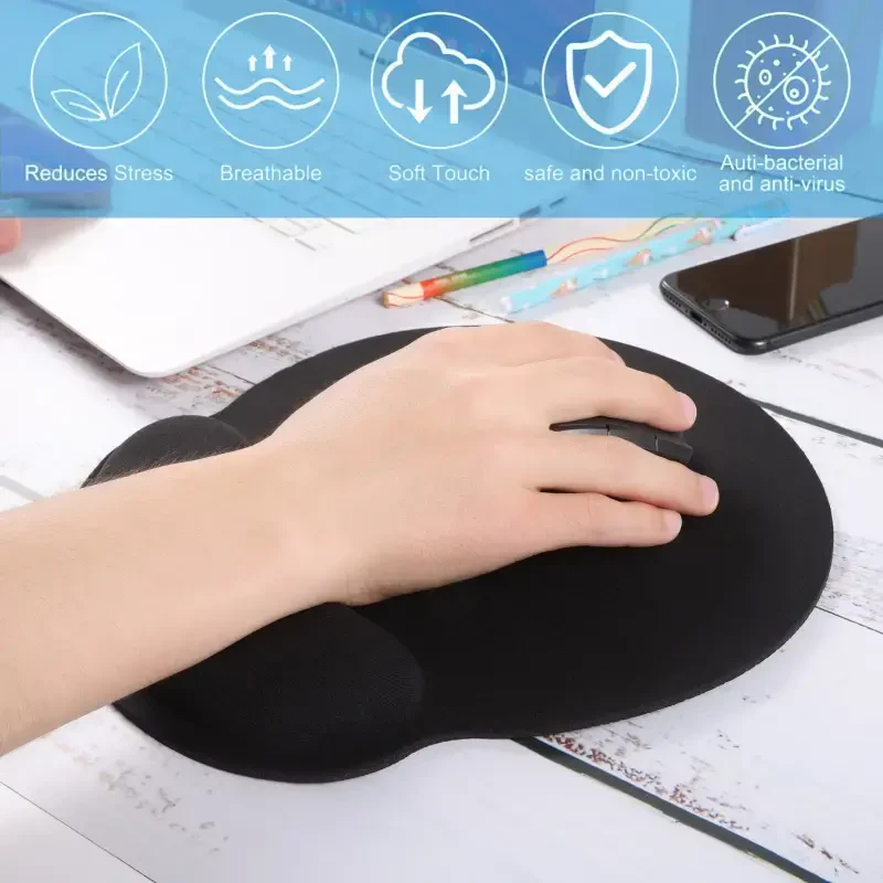 sixwipe Ergonomic Mouse Pad with Wrist Rest, No Slip Keyboard Wrist Rest and Computer Wrist Support, Memory Foam Wrist Pad for Keyboard for Easy Typing and Hand Pain Relief-BLACK - 4