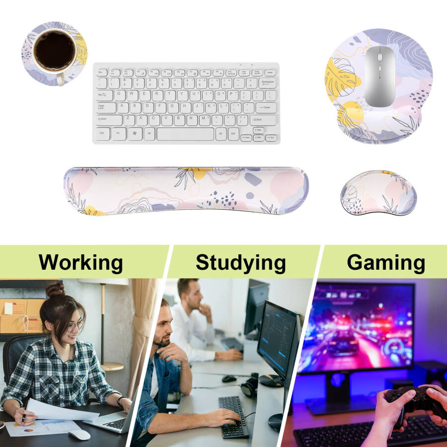 Sixwipe Ergonomik Mouse Pad, Bilek Destekli, Kaymaz Klavye Bilek Desteği ve Bilgisayar Bilek Desteği, Kolay Yazım ve El Ağrısını Gidermek İçin Hafıza Köpüğü Bilek Pedi ve Bardak Altlığı - 14