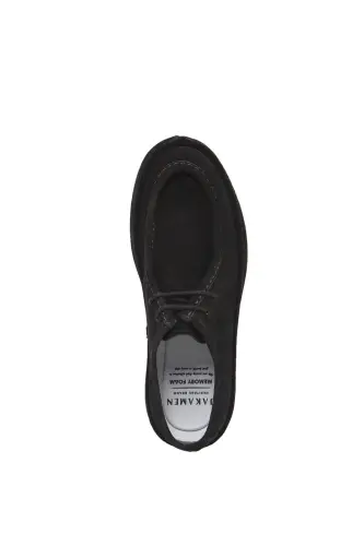 Siyah %100 Deri Bağcıklı Casual Süet Ayakkabı - 5