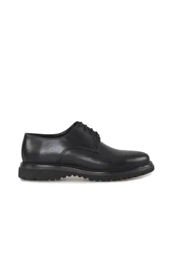Siyah %100 Deri Bağcıklı Eva Taban Oxford Casual Ayakkabı - 1
