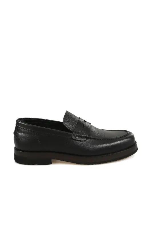 Siyah %100 Deri Loafer Eva Taban Casual Ayakkabı - JAKAMEN