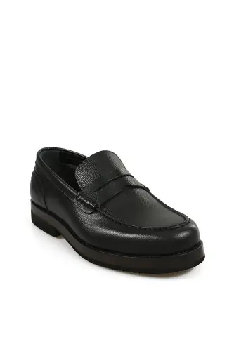 Siyah %100 Deri Loafer Eva Taban Casual Ayakkabı - JAKAMEN (1)