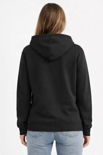 Siyah 2 İplik Mevsimlik Fermuarlı Kapüşonlu Unisex Polar Hırka Ceket - SİYAH - 3