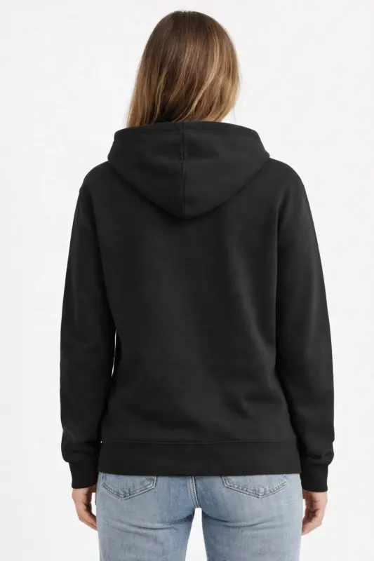 Siyah 2 İplik Mevsimlik Fermuarlı Kapüşonlu Unisex Polar Hırka Ceket - SİYAH - 3