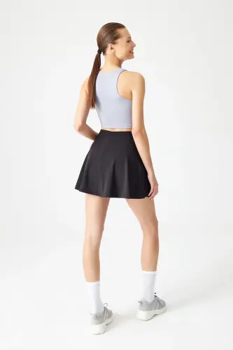 Siyah 2 Katmanlı Pileli Tenis Eteği - Spor Etek Tennis Skirt2 - Siyah - 3