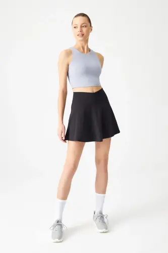 Siyah 2 Katmanlı Pileli Tenis Eteği - Spor Etek Tennis Skirt2 - Siyah - 4