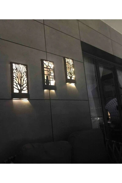 Siyah 3 Lü Set Pillerhariç Peri Ledli Ahşap Işıklı Tablo Ev Hediyesi Hol Antre Gece Lamba Duvar Süsü-SİYAH - 8