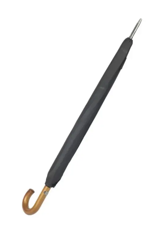 Siyah Ahşap Saplı 16 Çelik Telli Ultra Premium Lüks Erkek Baston Şemsiye - Siyah - 8