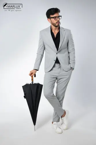 Siyah Ahşap Saplı 16 Çelik Telli Ultra Premium Lüks Erkek Baston Şemsiye M21marmpr1025r001 - Siyah - 6