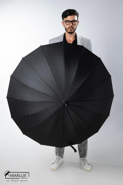 Siyah Ahşap Saplı 16 Çelik Telli Ultra Premium Lüks Erkek Baston Şemsiye M21marmpr1025r001-Siyah - 3