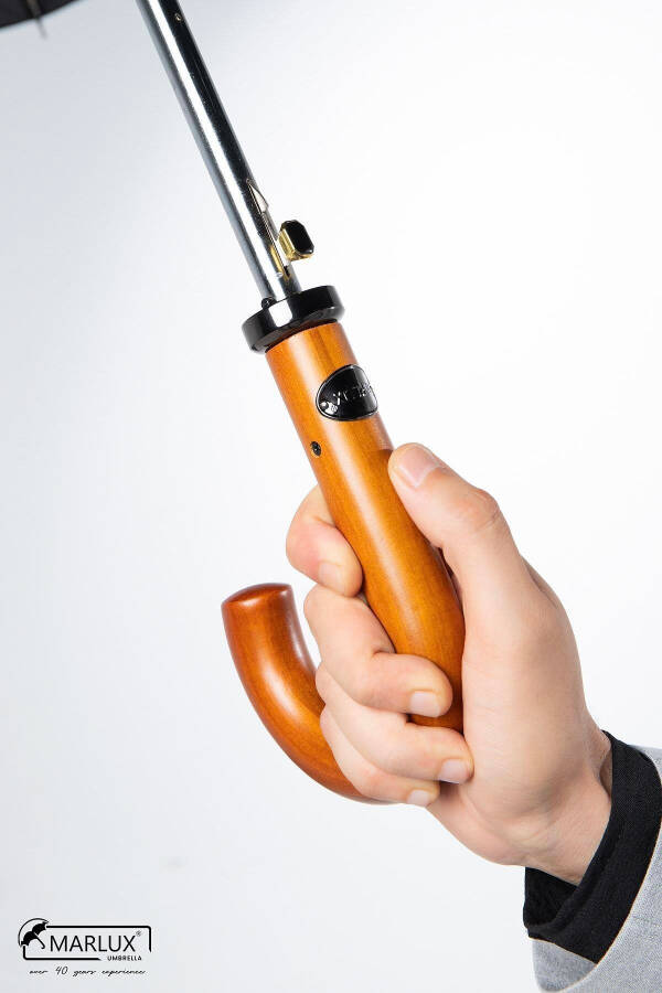 Siyah Ahşap Saplı 16 Çelik Telli Ultra Premium Lüks Erkek Baston Şemsiye M21marmpr1025r001-Siyah - 7