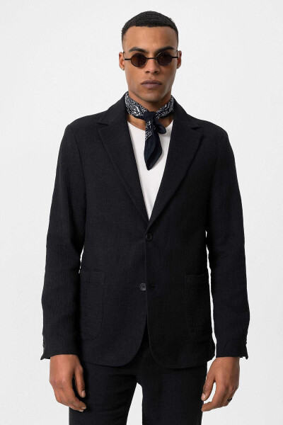 Siyah Astarsız Torba Cepli Erkek Blazer Ceket - Siyah - 14