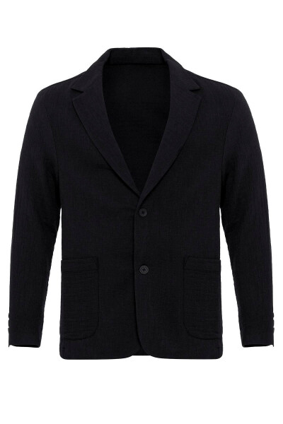 Siyah Astarsız Torba Cepli Erkek Blazer Ceket - Siyah - 18
