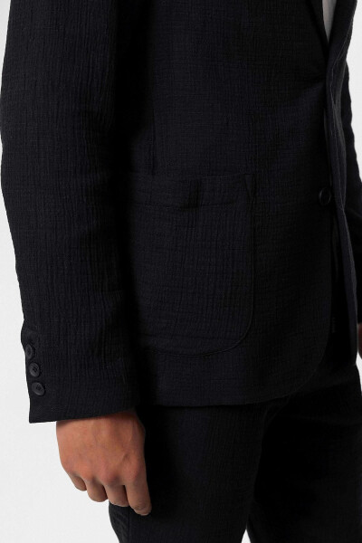 Siyah Astarsız Torba Cepli Erkek Blazer Ceket - Siyah - 10