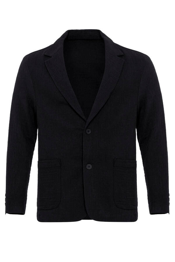 Siyah Astarsız Torba Cepli Erkek Blazer Ceket - Siyah - 12