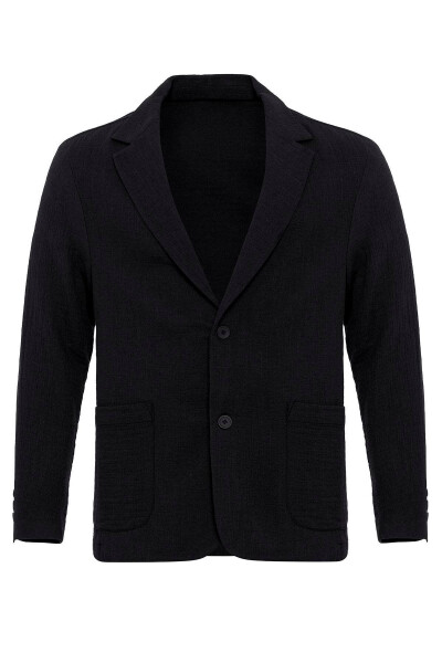 Siyah Astarsız Torba Cepli Erkek Blazer Ceket - Siyah - 6