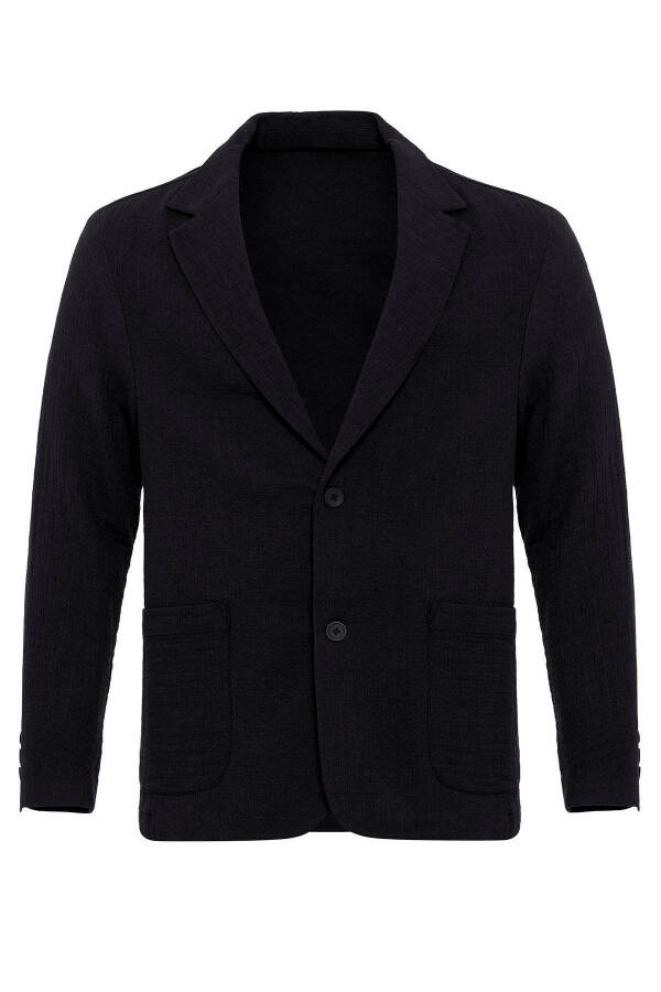 Siyah Astarsız Torba Cepli Erkek Blazer Ceket - Siyah - 6