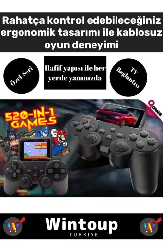 Siyah Ateri Oyun Konsolu 2 Oyunculu Mini El Atarisi 520 Oyunlu - Siyah - WINTOUP (1)