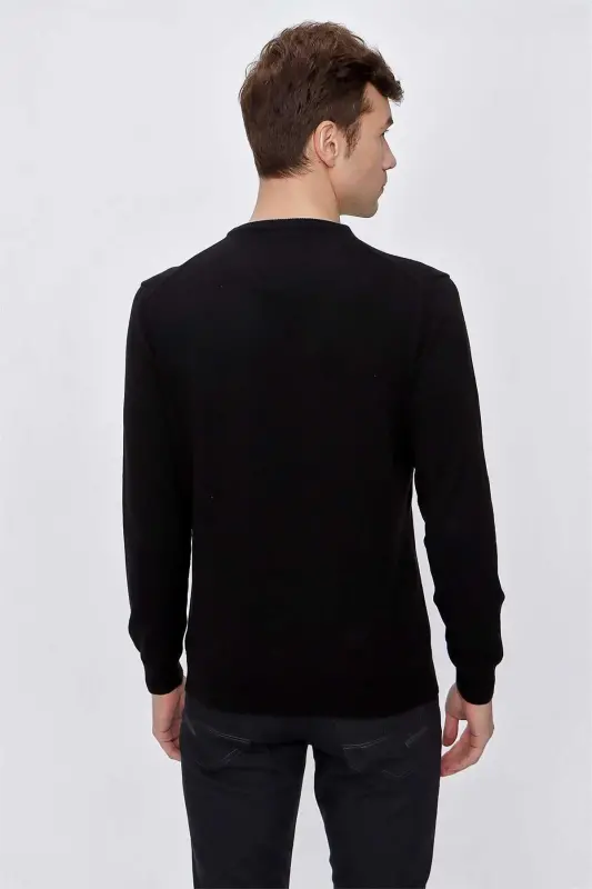 Siyah Basic Dinamik Fit Rahat Kesim Bisiklet Yaka Triko Kazak - 6