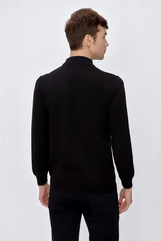 Siyah Basic Dinamik Fit Rahat Kesim Yarım Balıkçı Yaka Triko Kazak - 7