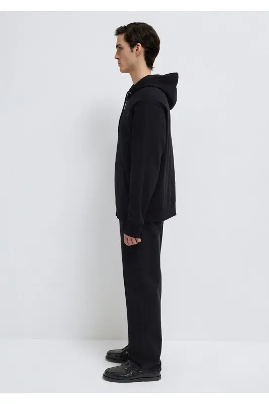 Kapüşonlu Fermuarlı Siyah Basic Sweatshirt 0S10277-900 - Siyah-900 - 5