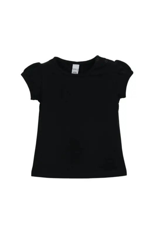 Siyah Basic Kız Bebek Çıtçıtlı Sıfır Yaka Karpuz Kol Tişört-BLACK - 3