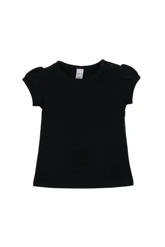 Siyah Basic Kız Bebek Çıtçıtlı Sıfır Yaka Karpuz Kol Tişört-BLACK 