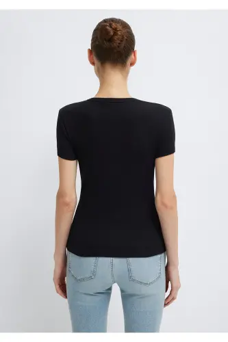 Siyah Basic Tişört Fitted / Vücuda Oturan Kesim 1613081-900-Siyah - 6