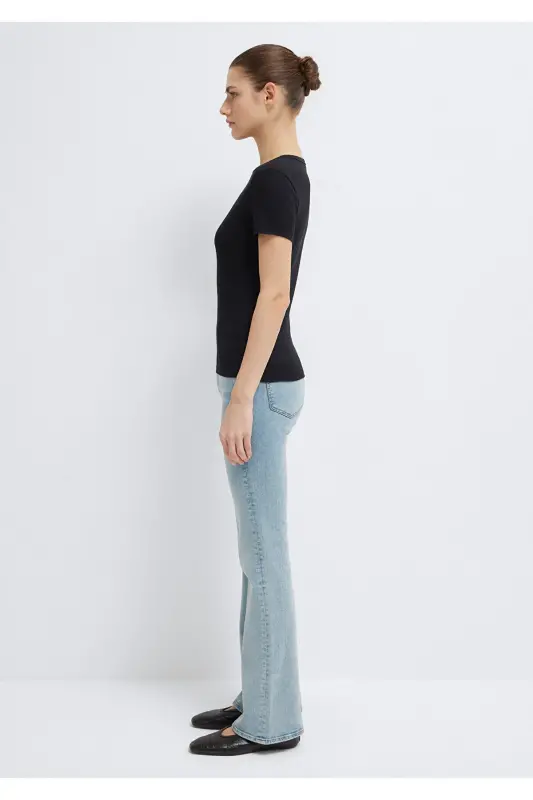 Siyah Basic Tişört Fitted / Vücuda Oturan Kesim 1613081-900 - Siyah-900 - 5